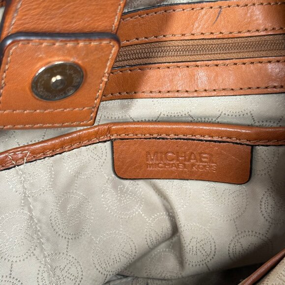 Michael Kors Jet Set Signature Drawstring Tote Brown MK Monogram Leather Trim - Picture 15 of 15